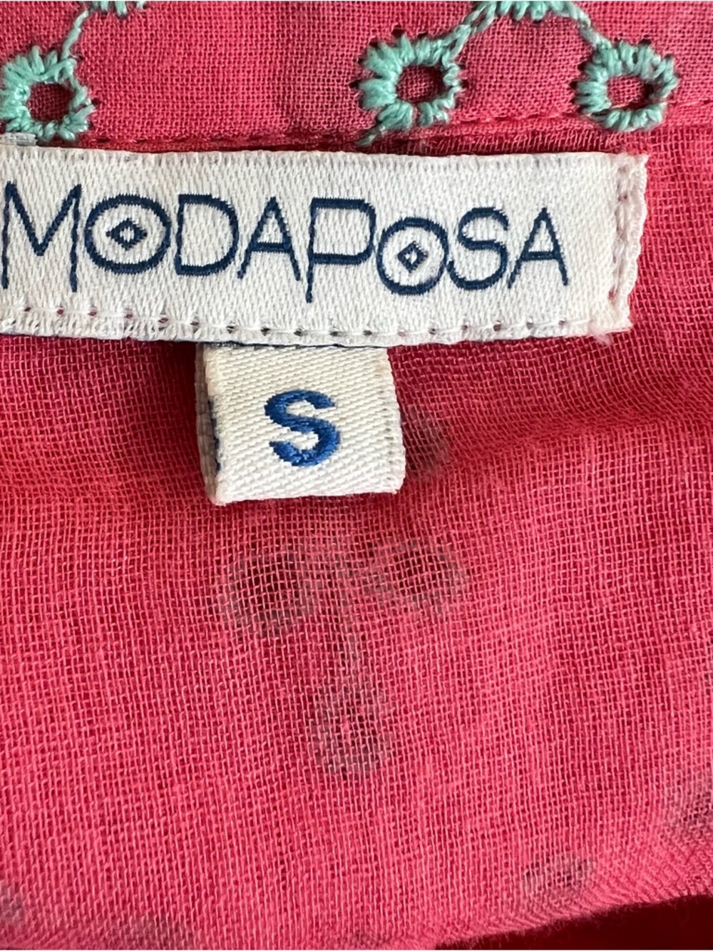 Modaposa Cadenza Dress 100% Cotton Embroidered Eyelet Pink W/Green Accents S ๐ - Picture 9 of 11